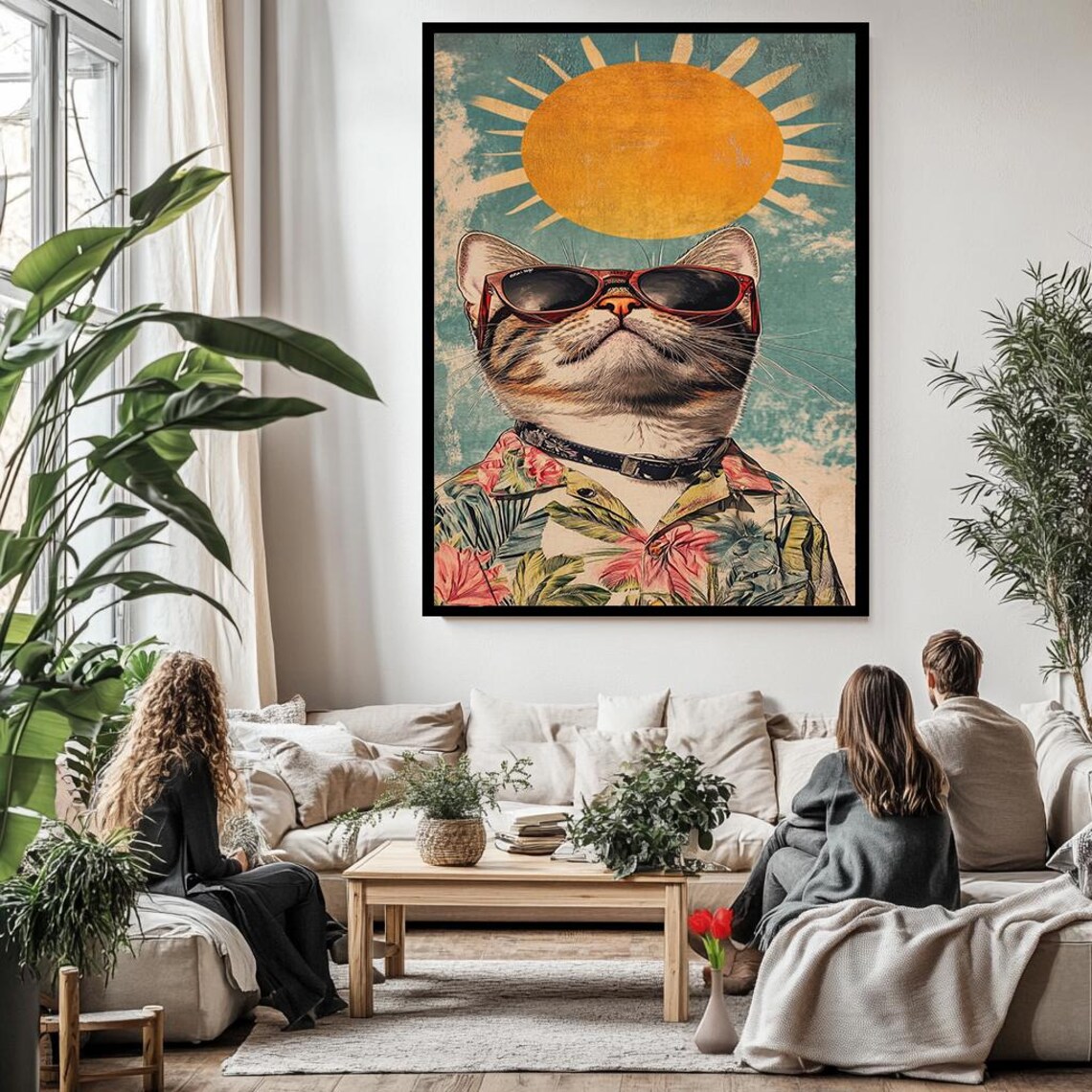 Retro Cool Cat Sunglasses Hawaiian Shirt Sun Vintage Pop Art Poster - Image 3