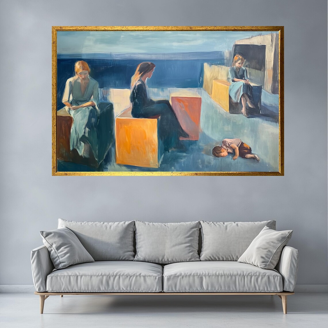 Women And Child By The Sea Figurative Minimalist Abstract Poster - Image 4