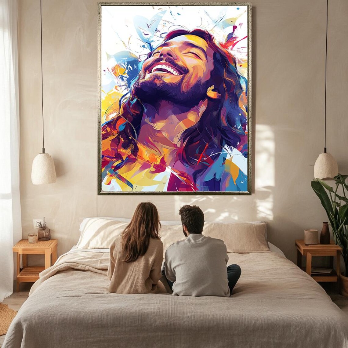 Jesus Laughing Joyfully Colorful Abstract Expressionist Portrait Poster - Image 2