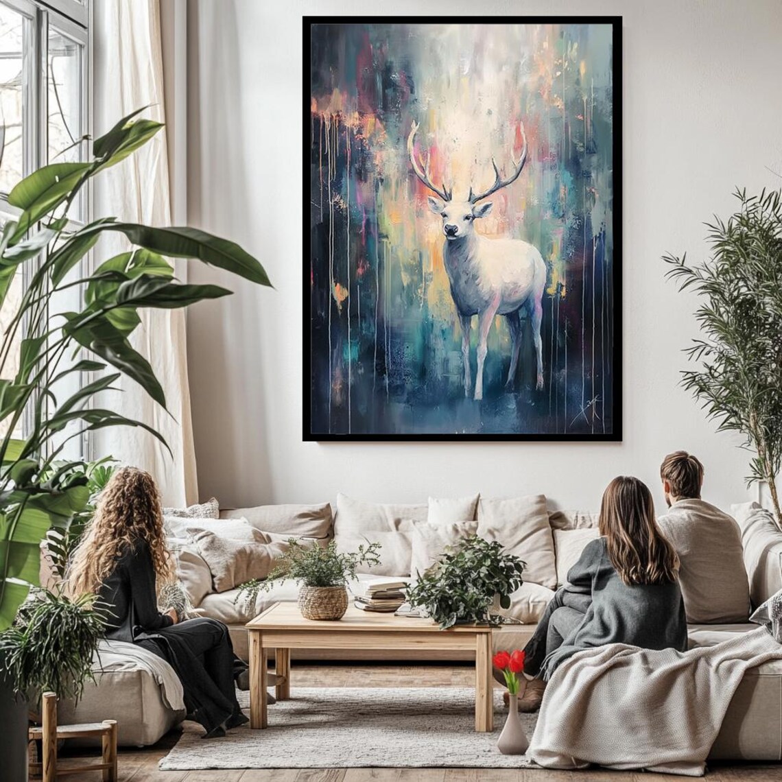 White Stag Deer Abstract Forest Antlers Ethereal Wildlife Art Wall Poster - Image 3