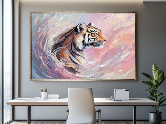 Majestic Tiger Profile Pink Swirl Abstract Wildlife Portrait Poster