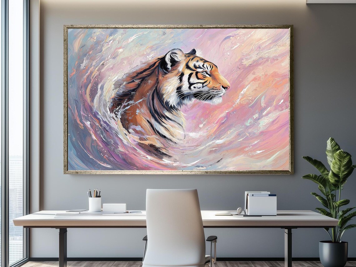 Majestic Tiger Profile Pink Swirl Abstract Wildlife Portrait Poster
