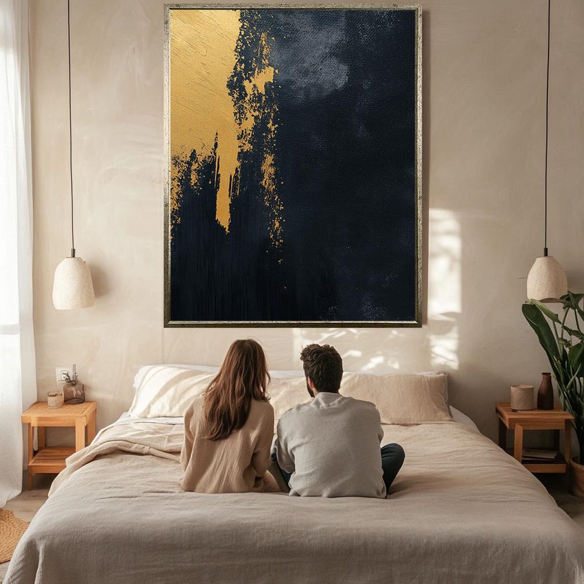 Minimalist Gold Black Textured Abstract Elegant Modern Art Wall Poster - Image 2