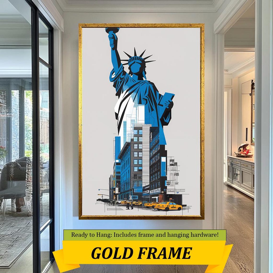 Statue Of Liberty New York City Blue Pop Art Skyline Travel Poster - Image 5