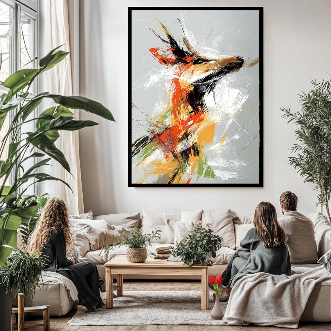 Abstract Antelope Head Colorful Brushstroke Wildlife Art Wall Poster - Image 3