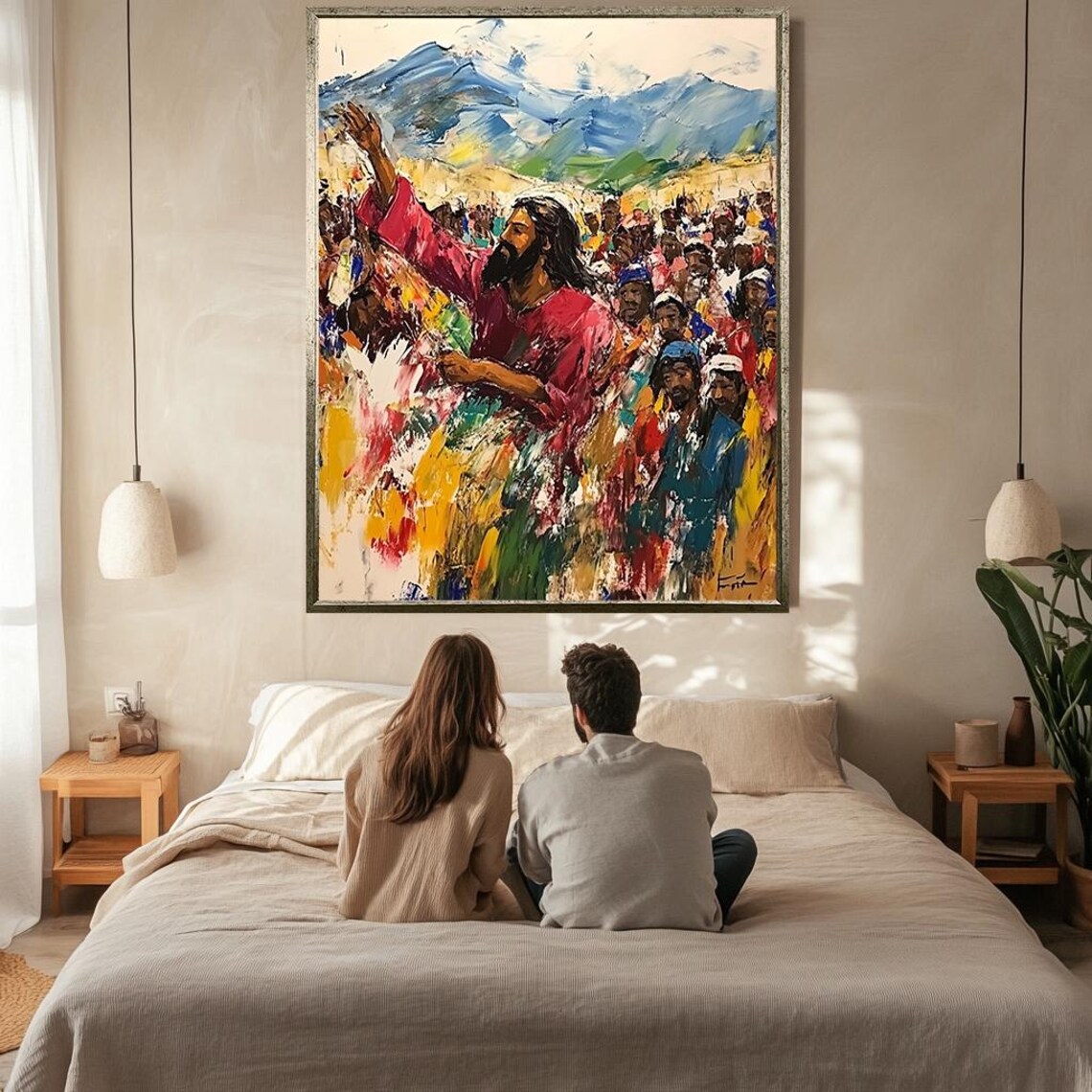 Jesus Preaching To The Crowd Colorful Impasto Mountain Sermon Poster - Image 2