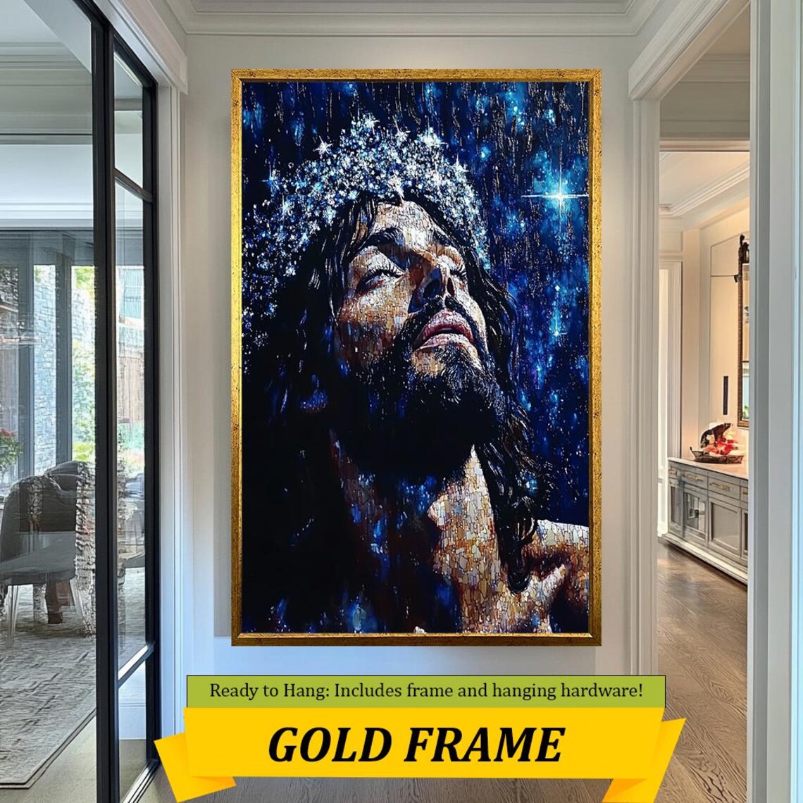 Jesus Christ Portrait Starry Night Sky Mosaic Spiritual Art Wall Poster - Image 5