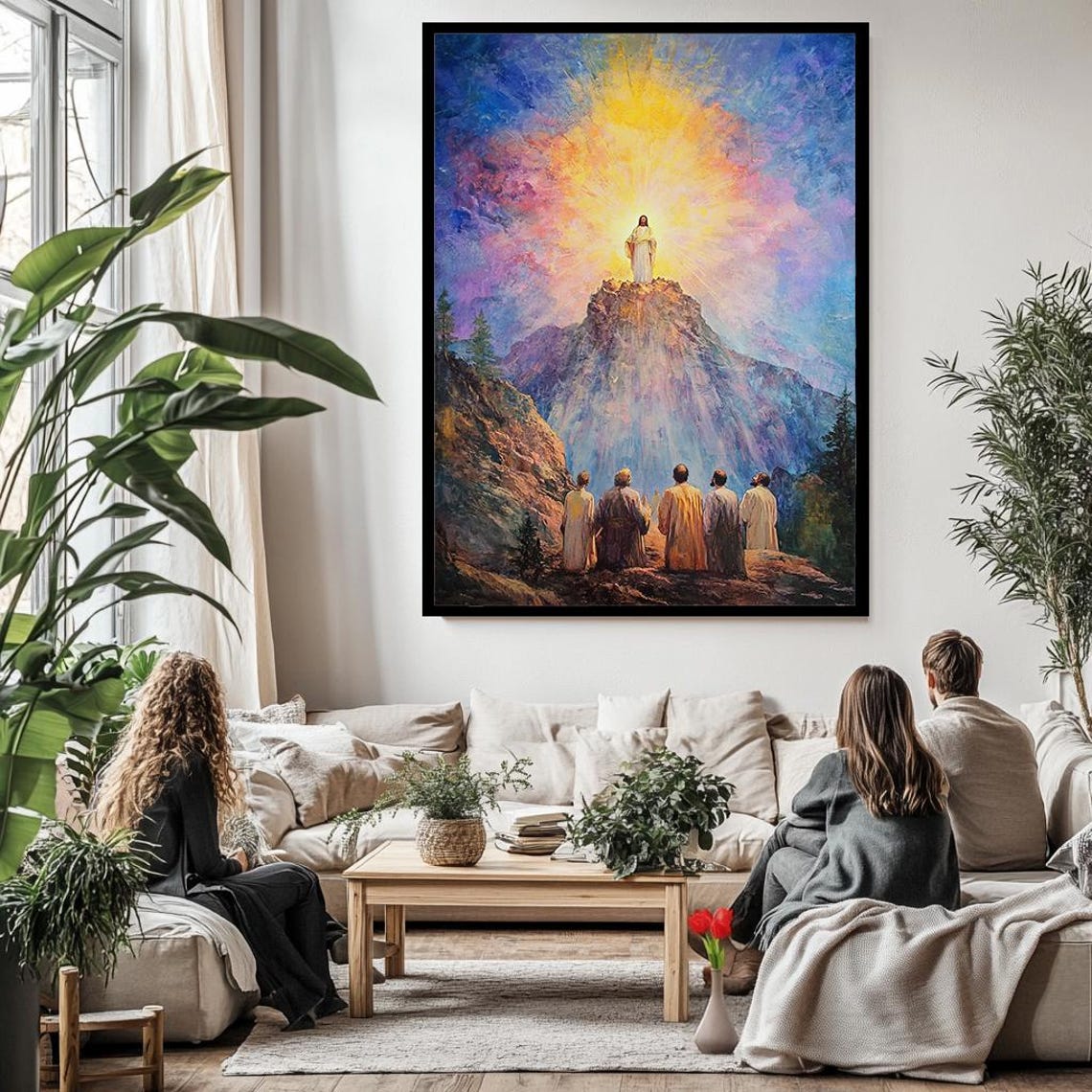 Transfiguration Jesus Glowing On Mountaintop Disciples Watching Poster - Image 3