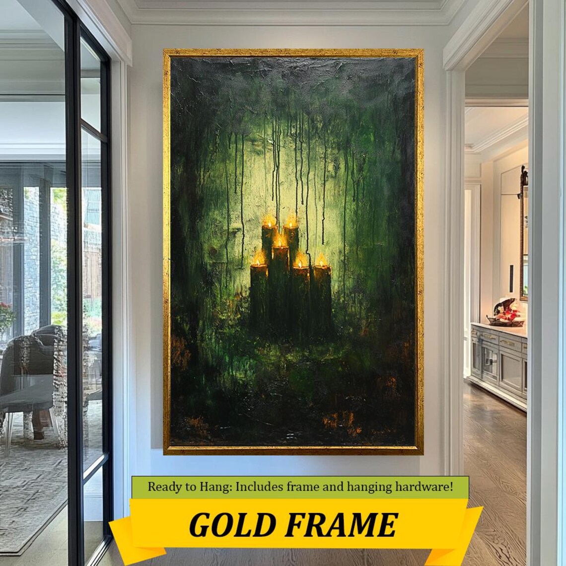 Mystical Candlelight Surreal Wall Art Dark Forest Surreal Painting Moody Green Wall Decor Abstract Artwork - Image 5