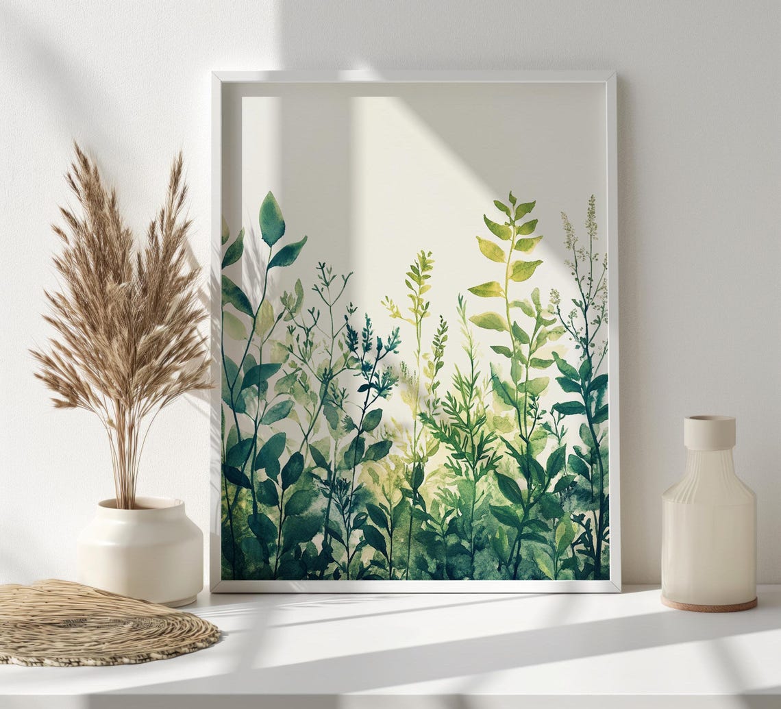 Green Watercolor Botanical Leaves Minimalist Fresh Art Print