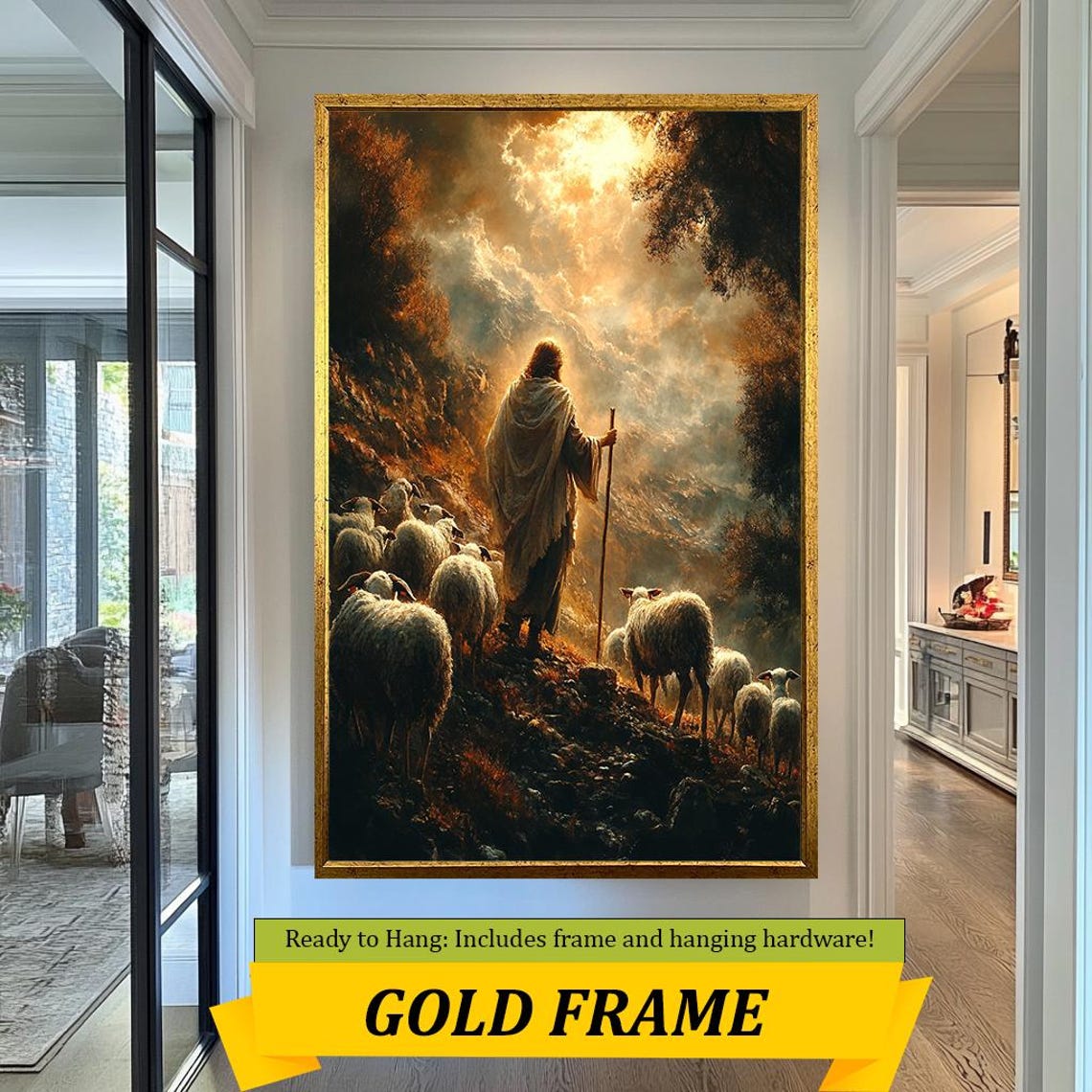 Good Shepherd Jesus Leading Flock Down Mountain At Dusk Poster - Image 5
