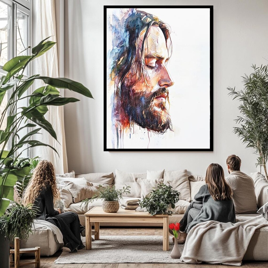 Jesus Christ Watercolor Side Profile Portrait Serene Spiritual Art Poster - Image 3