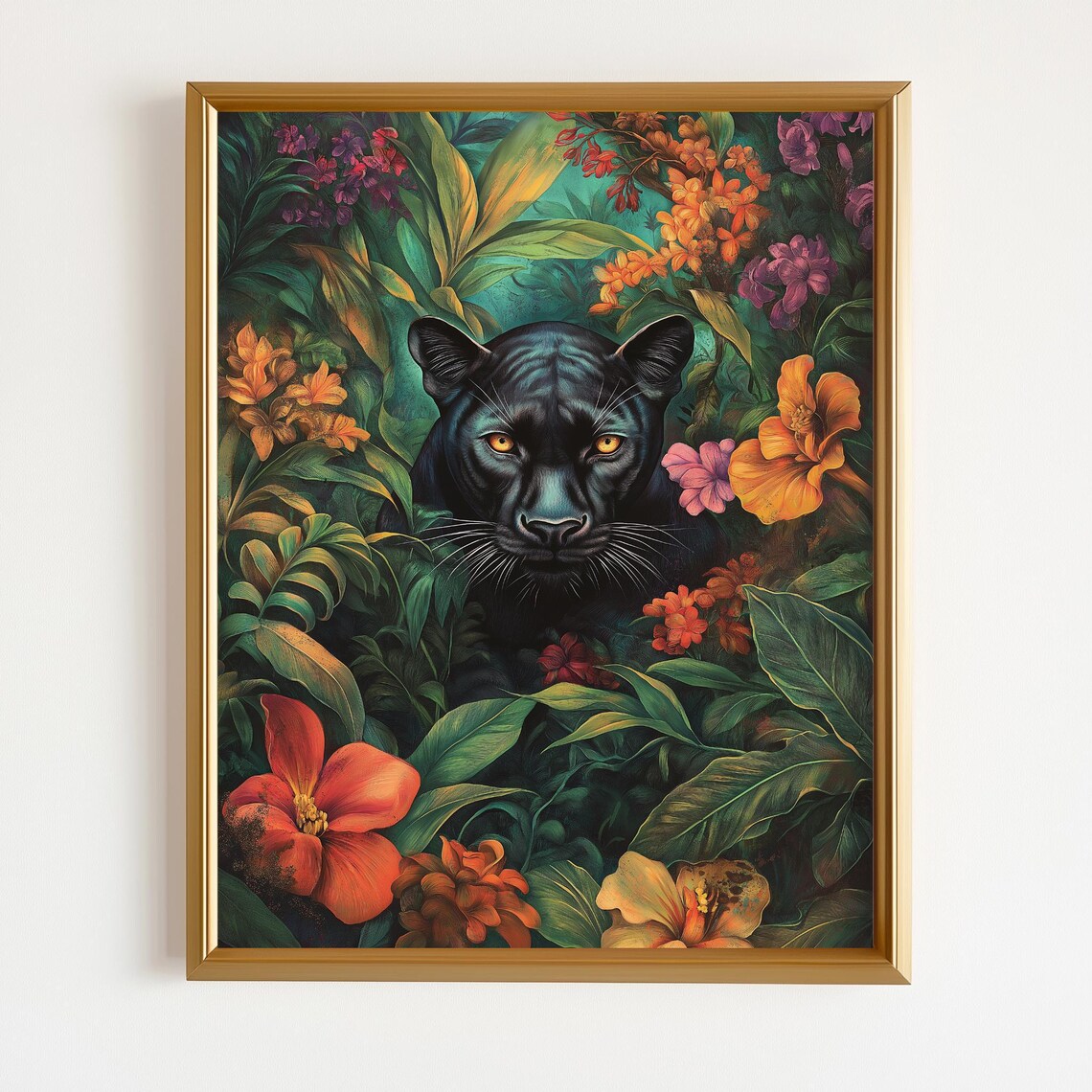 Black Panther Tropical Flowers Jungle Exotic Wildlife Art Wall Poster - Image 2