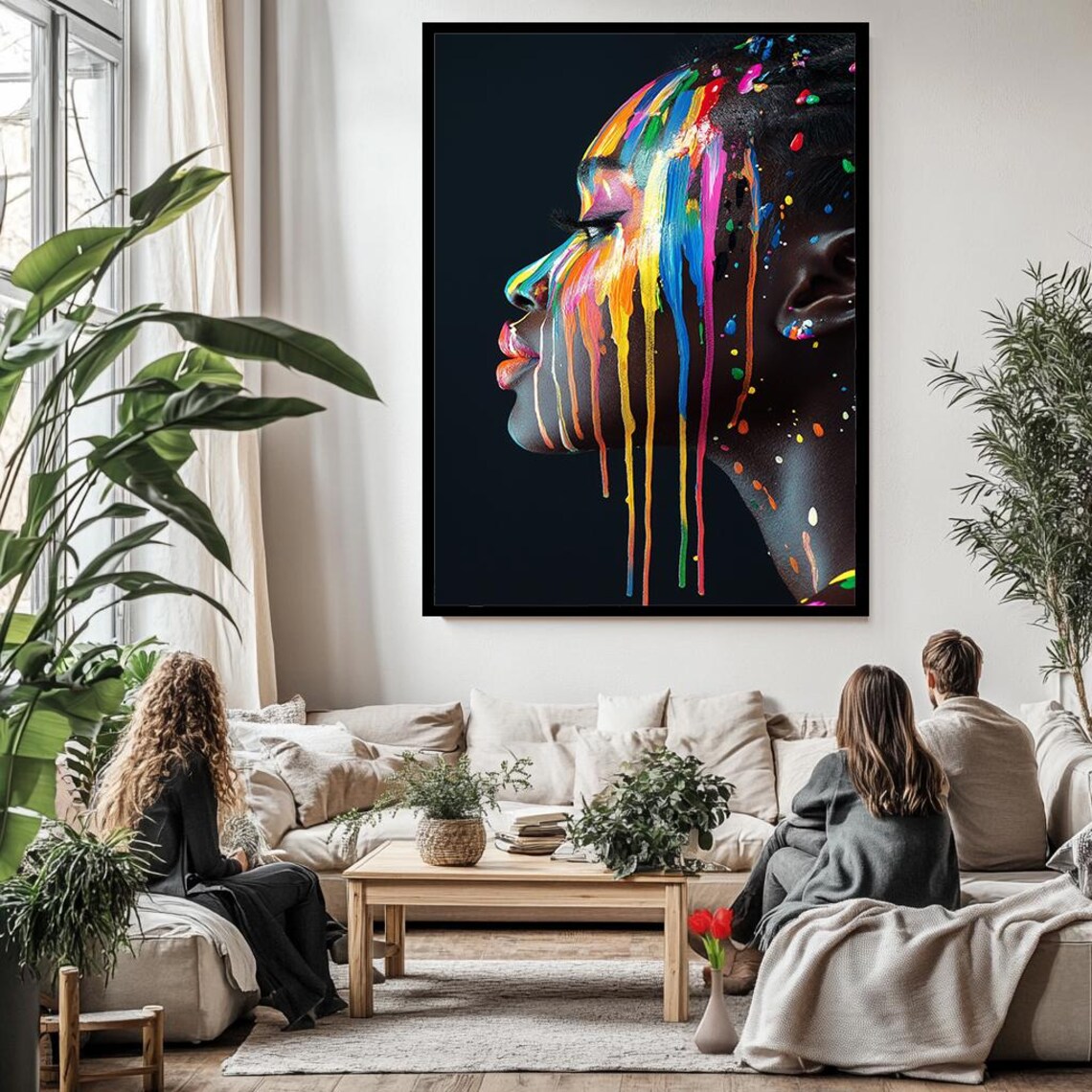 Dripping Rainbow Paint Woman Portrait Abstract Color Splash Art Poster - Image 3