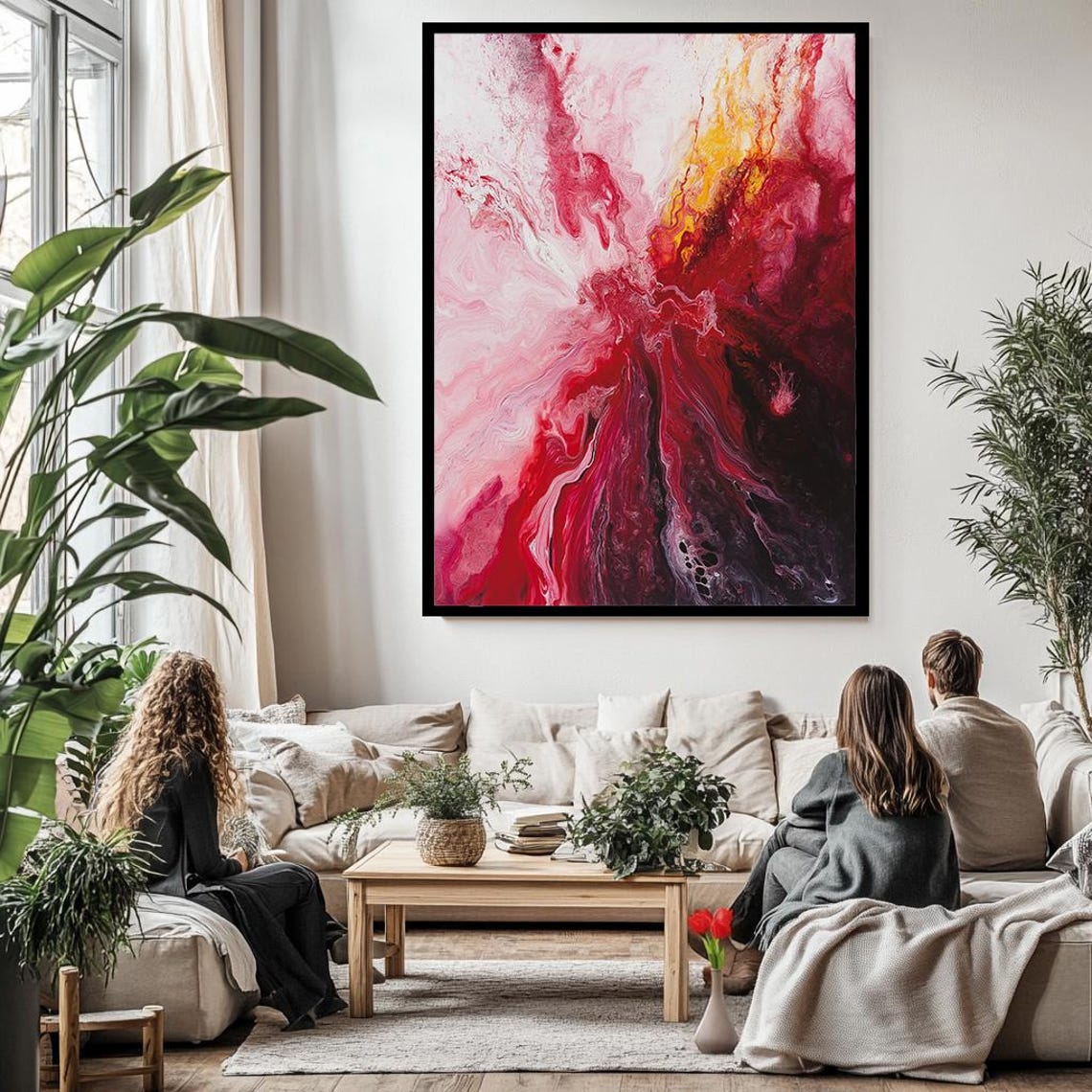 Red Abstract Fluid Art Marble Swirl White Gold Modern Wall Poster - Image 3