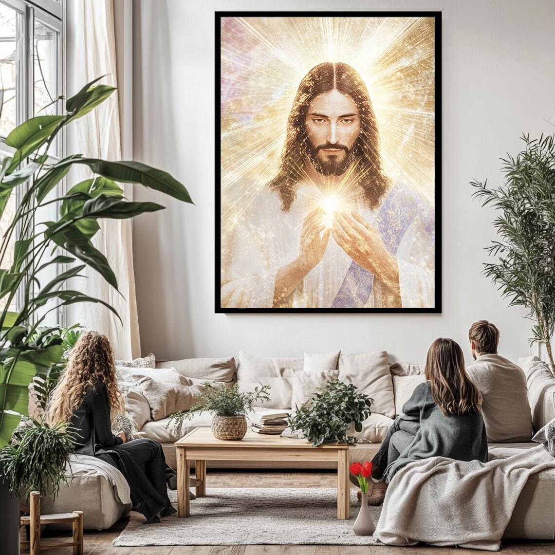 Jesus Christ Radiant Golden Halo Light Divine Portrait Wall Poster - Image 3