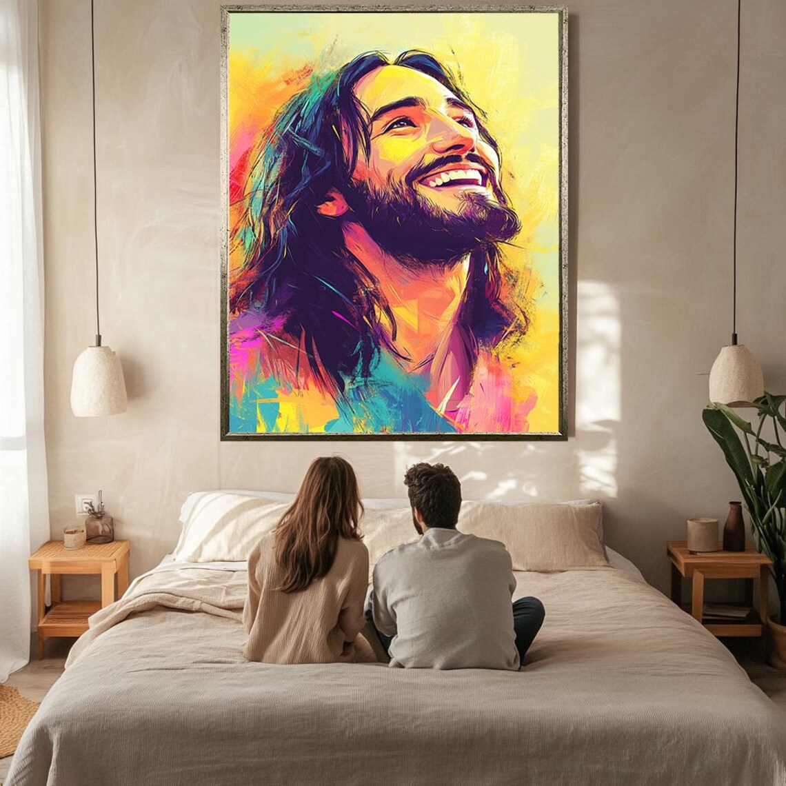 Smiling Jesus Christ Colorful Pop Art Portrait Yellow Pink Modern Poster - Image 2