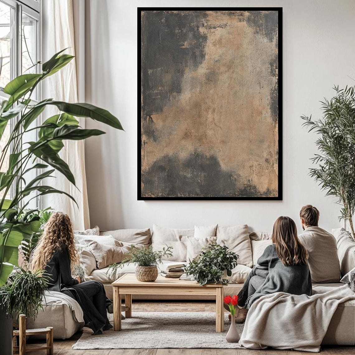 Rustic Abstract Art Minimalist Earthy Wall Decor Modern Neutral Tones Painting Distressed Textured Artwork For Home - Image 3