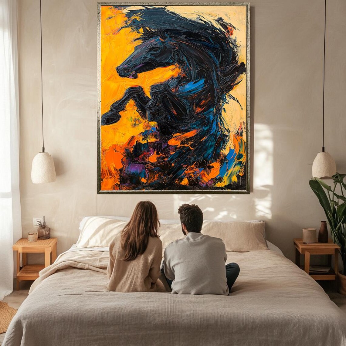 Bold Black Stallion, Vibrant Abstract Decor - Image 2