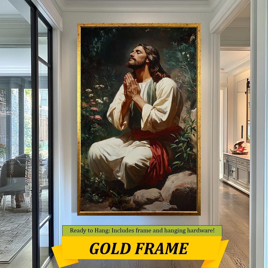 Jesus Praying In Garden Hands Folded Looking Heavenward Classic Poster - Image 5