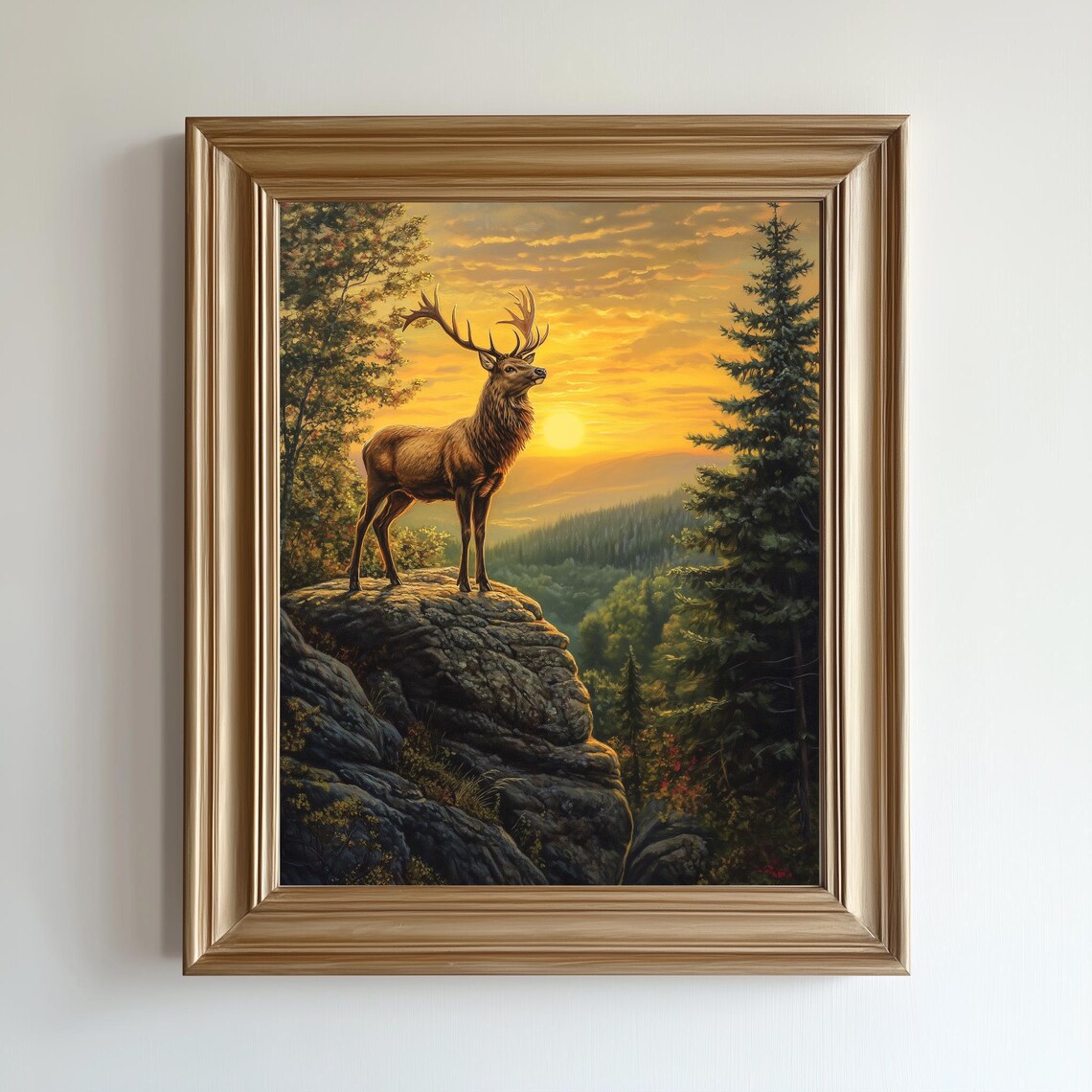 Majestic Elk Sunset Mountain Rocky Cliff Scenic Wildlife Nature Poster - Image 3