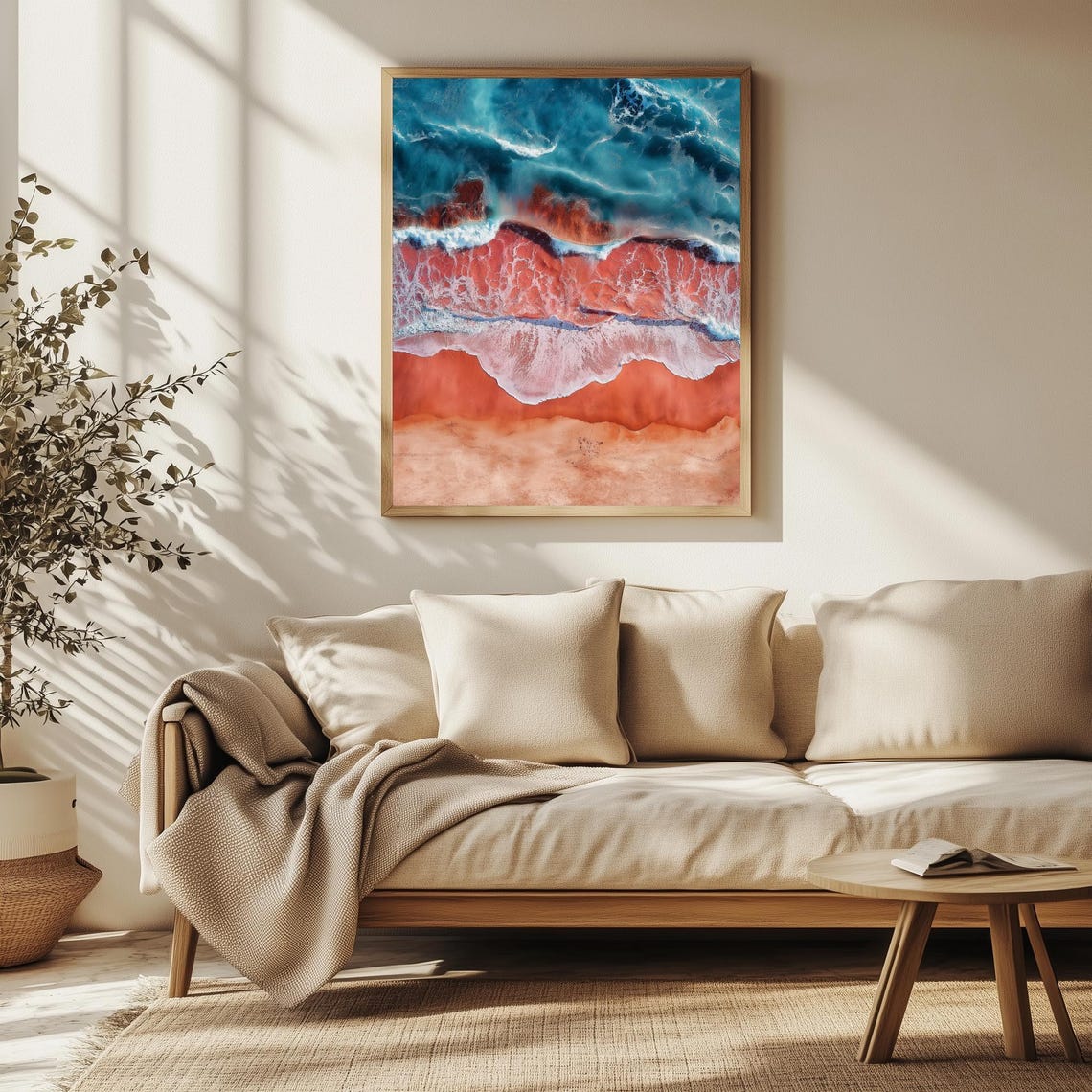 Aerial Ocean Waves Red Sand Beach Turquoise Surf Coast Travel Poster - Image 2