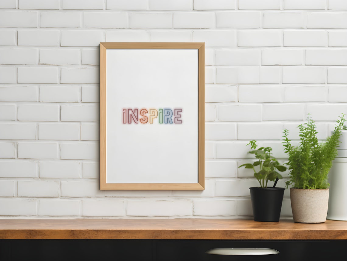 Inspire Rainbow Gradient Typography Minimalist Word Wall Poster