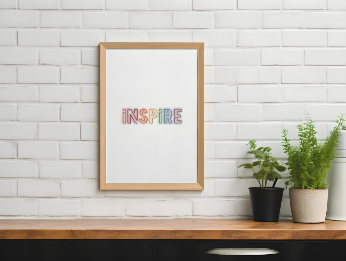 Inspire Wall Art Print Motivational Decor Poster Typography Neon Inspirational Home
