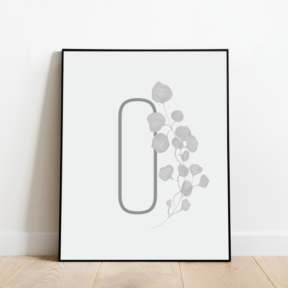 Monogram Letter O Gray Eucalyptus Botanical Initial Framed Art Print