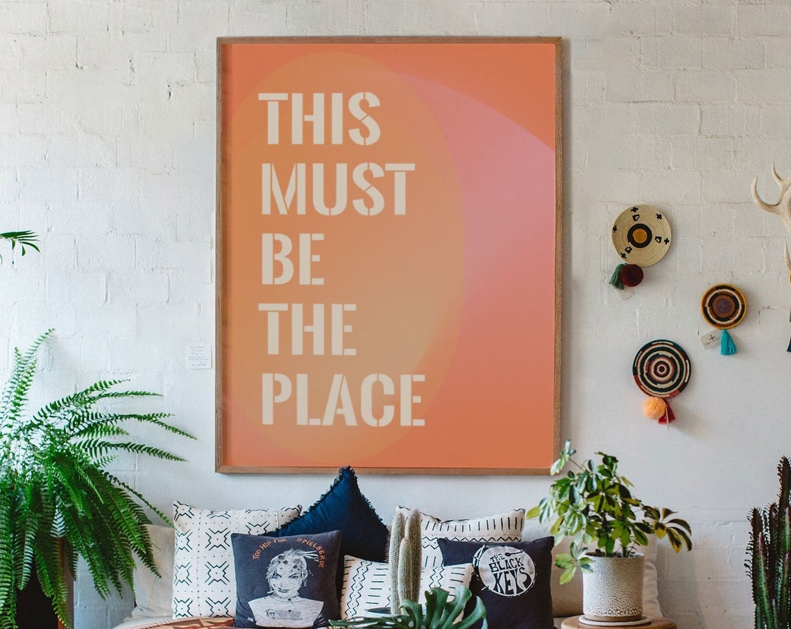 This Must Be the Place Coral Stencil Caps Minimal Quote Wall Poster