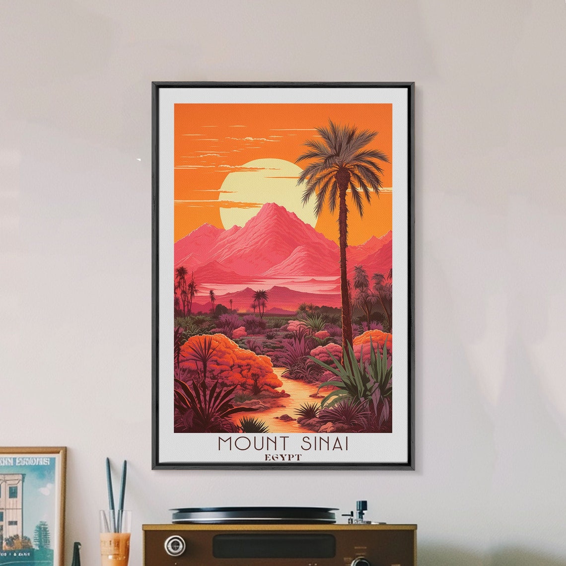 Mount Sinai Egypt Bold Retro Sunset Palm Mountain Landscape Art Poster - Image 6
