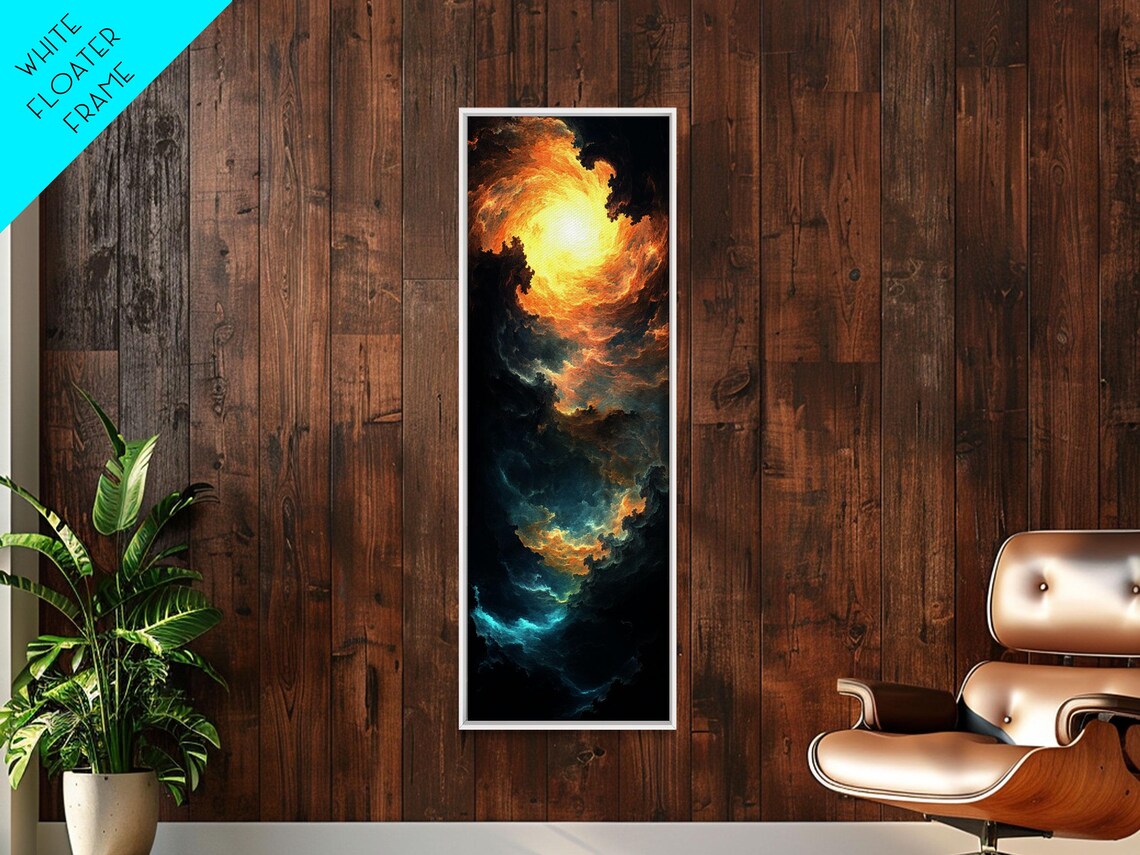 Celestial Abstract Landscape Framed Print Moody Horizontal Wall Art Blue And Gold Living Room Or Bedroom Decor - Image 4