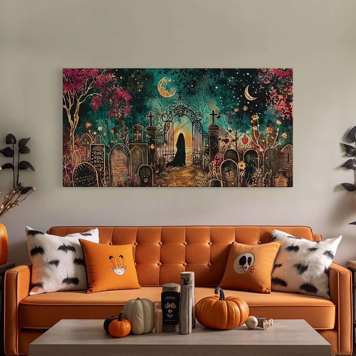 Banshee Graveyard Spooky Halloween Night Moon Decor Wall Art - Image 5