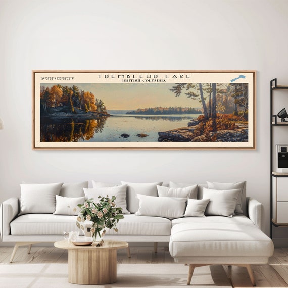 Trembleur Lake Panoramic Wall Art Framed Print Lake House Decor Travel Poster Scenic Lake Scene Living Room Art