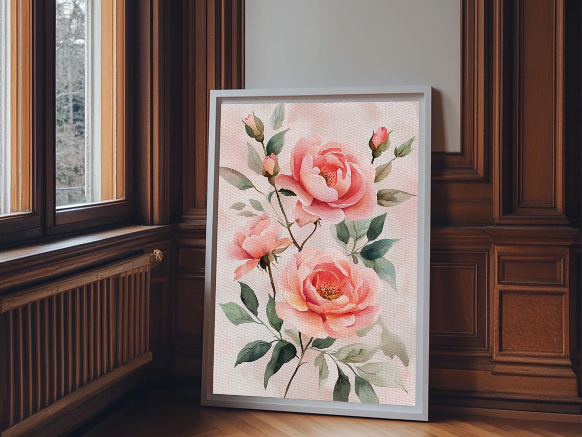 Pink Peony Roses Watercolor Floral Botanical Garden Art Print - Image 6