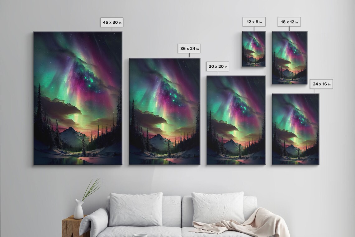 Aurora Borealis Northern Lights Art Print, Mountain Landscape - Image 5