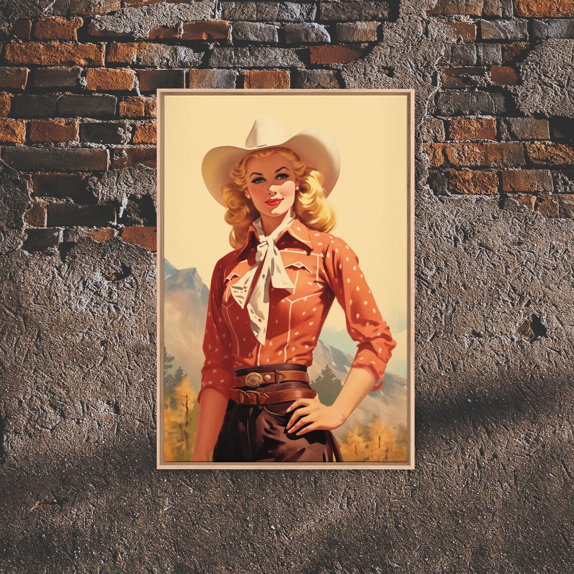 Retro Western Cowgirl Vintage Pin Up Style Cowboy Hat Art Poster - Image 5