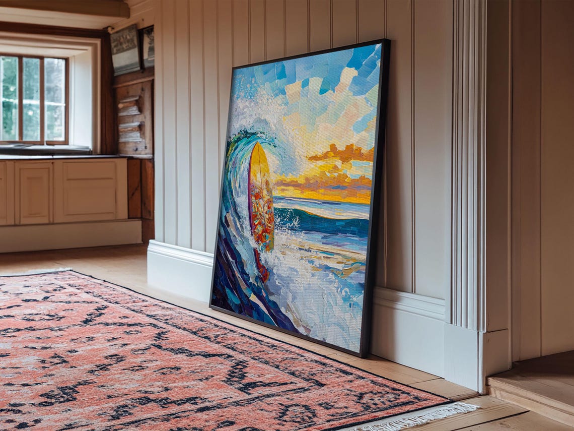 Surfboard Sunset Wave Impasto Bold Ocean Coastal Surf Art Wall Poster - Image 6