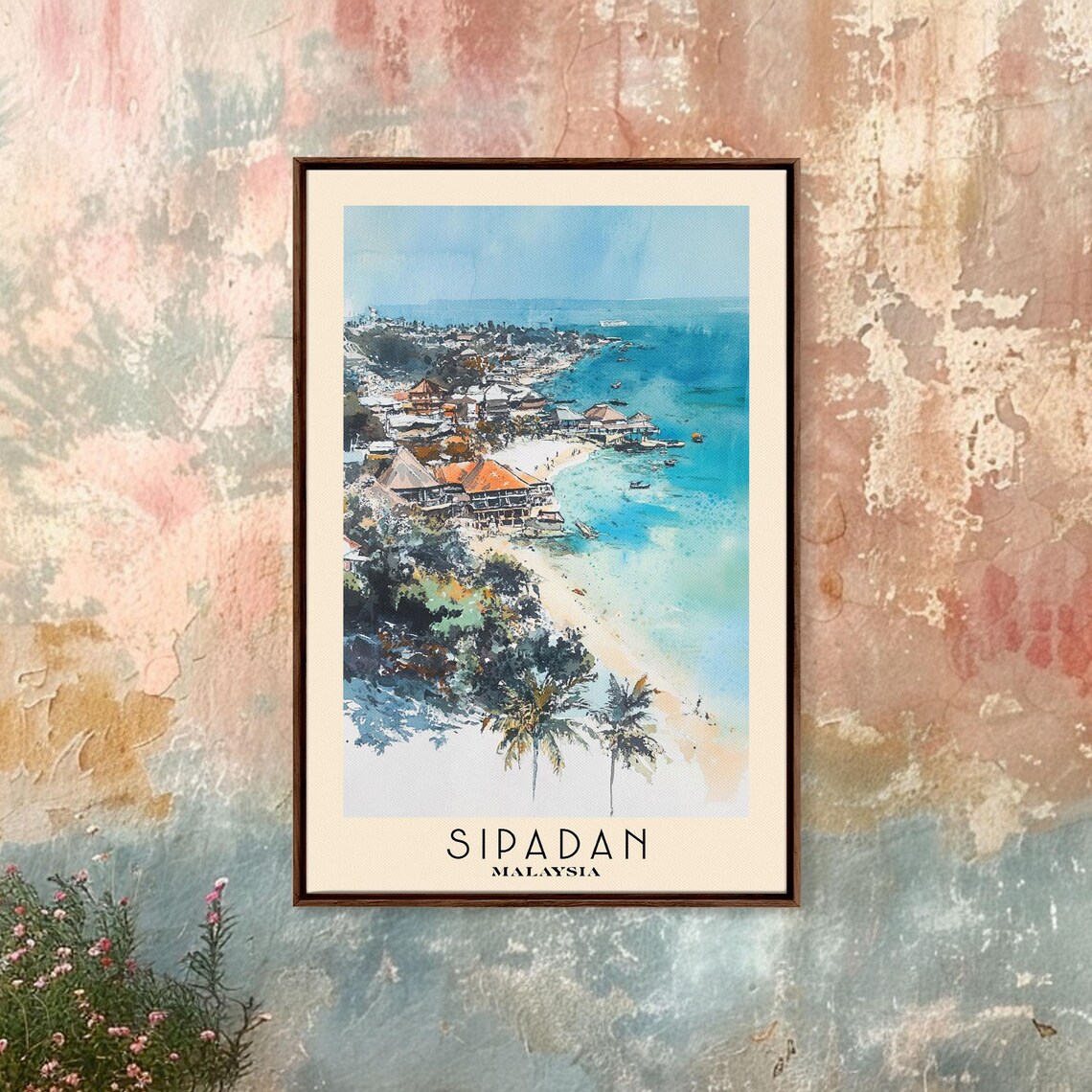 Sipadan Malaysia Aerial Coastal Town Beach Turquoise Water Boats Poster - Image 4