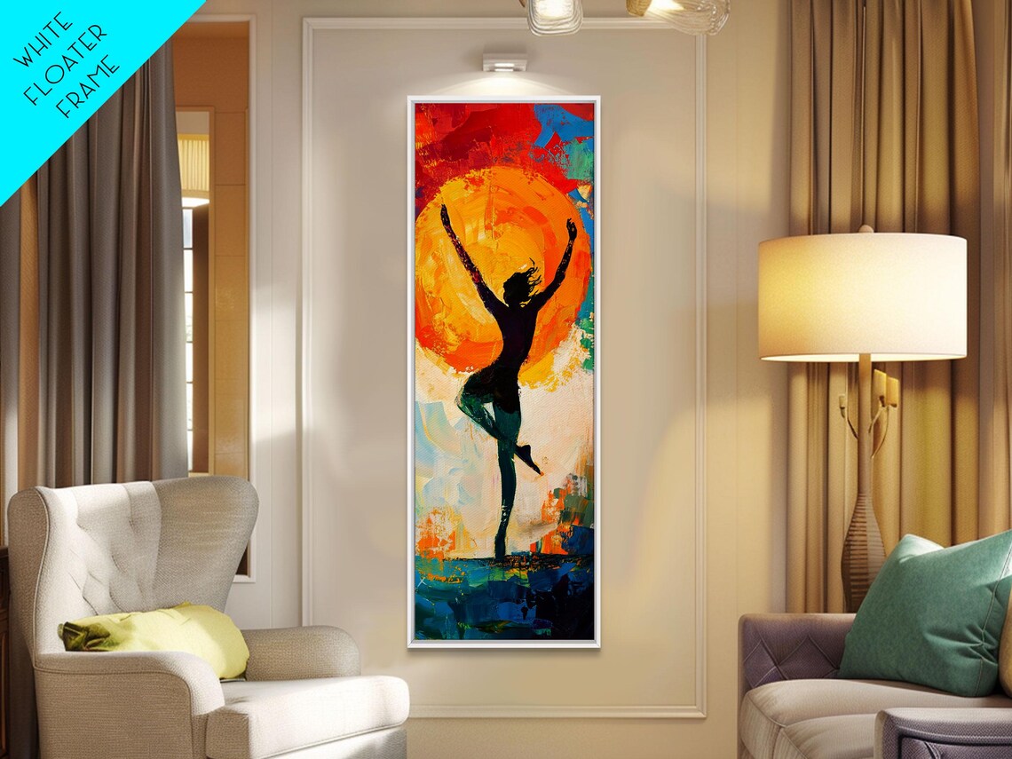 Dancer Silhouette Vibrant Sunset Orange Sun Boho Dance Coastal Vertical Poster - Image 4
