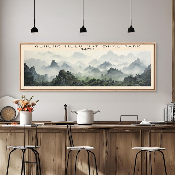 Gunung Mulu Malaysia Misty Limestone Peaks Emerald Jungle Ridges Travel Poster