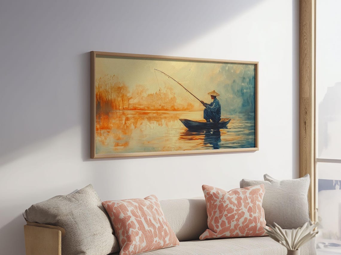 Wabi Sabi Fisherman Painting Print Fishing Wall Art Japanese Fisherman Watercolor Painting Fishing Gift Fisherman Gift Idea