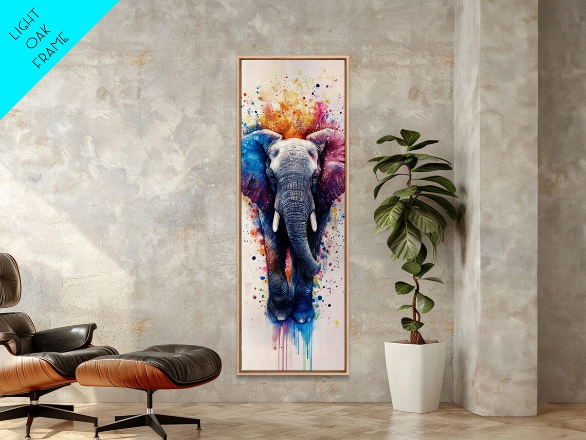 Vibrant Rainbow Watercolor Elephant Splash Colorful Nursery Vertical Poster - Image 3