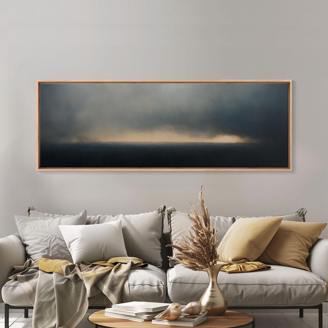 Stormy Sea Under Dark Clouds Moody Seascape Panoramic Painting Poster - Image 4