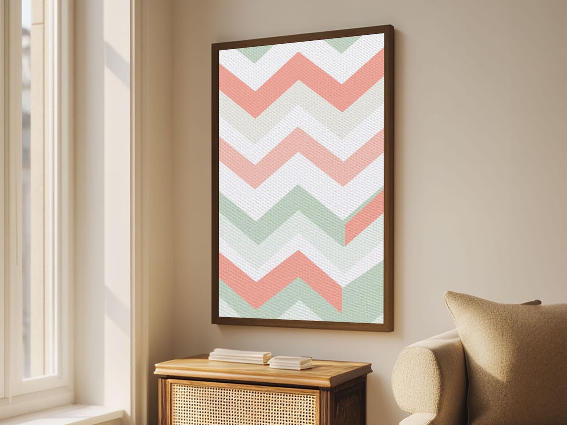 Pastel Chevron Zigzag Pink Green Geometric Modern Abstract Art Print - Image 2