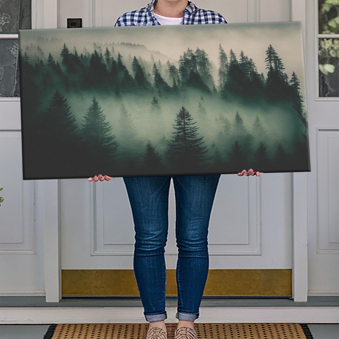 Pine Tree Forest, Misty Mountain Landscape Art Print - Image 4
