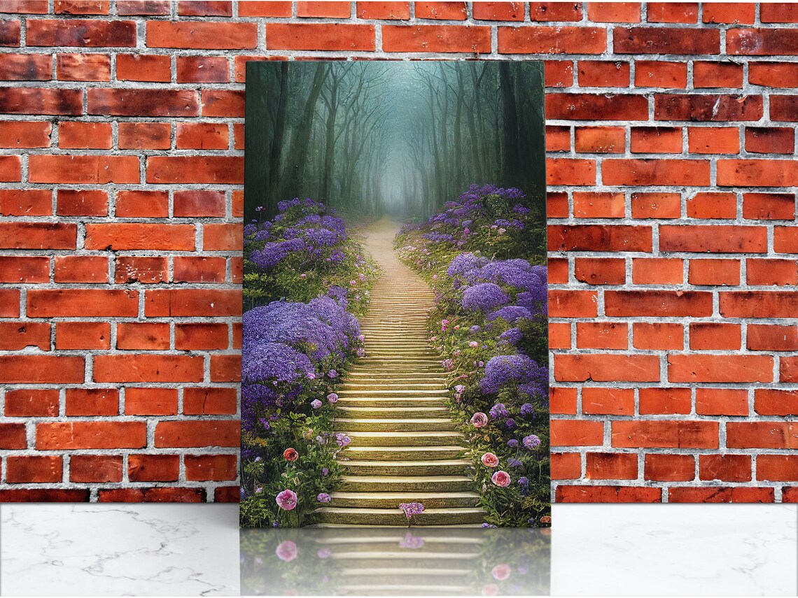 Lavender Stairs to the Haunted Forest Fantasy Art Print - Image 4