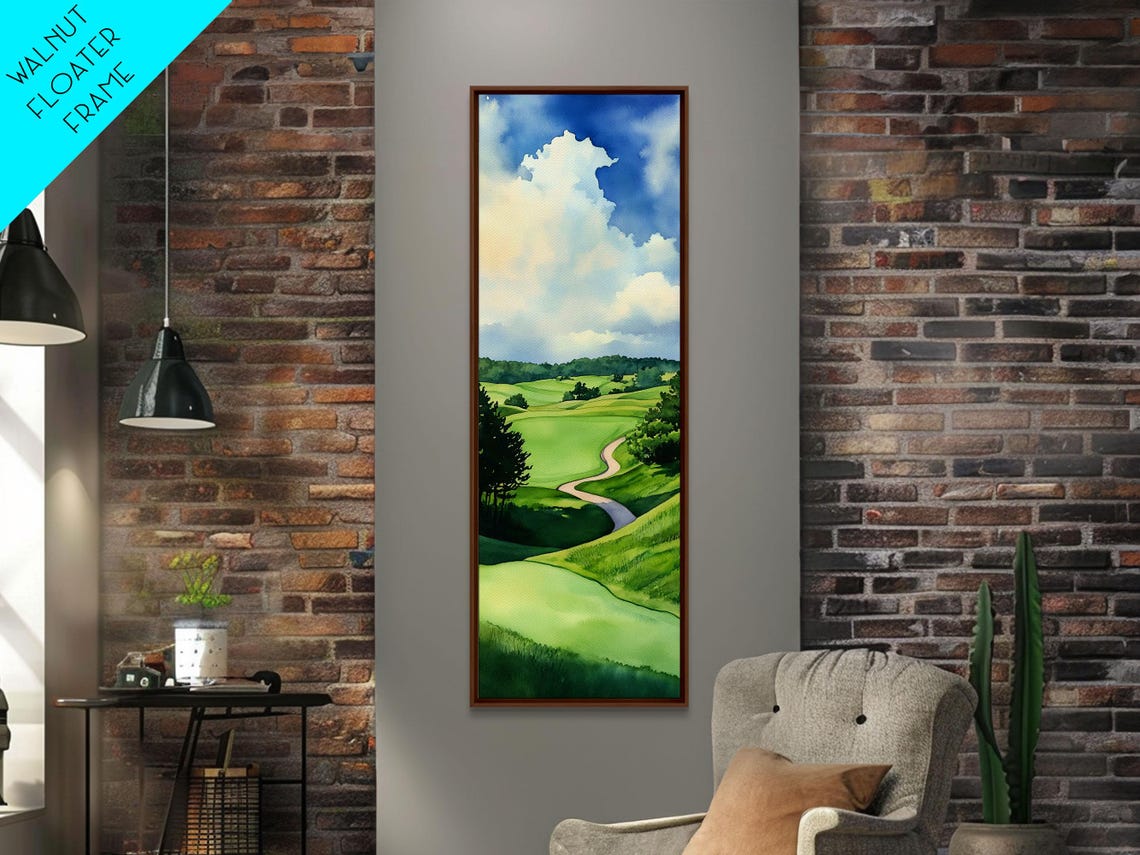Rolling Lush Green Golf Course Watercolor Fairways Sky Wall Poster - Image 3