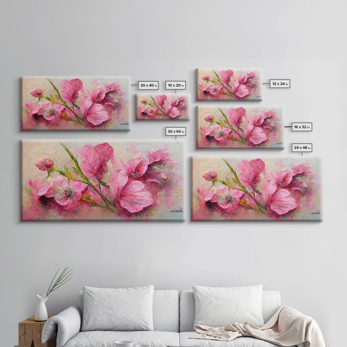 Pink Flowers, Boho Floral Art Print for Living Room - Image 2
