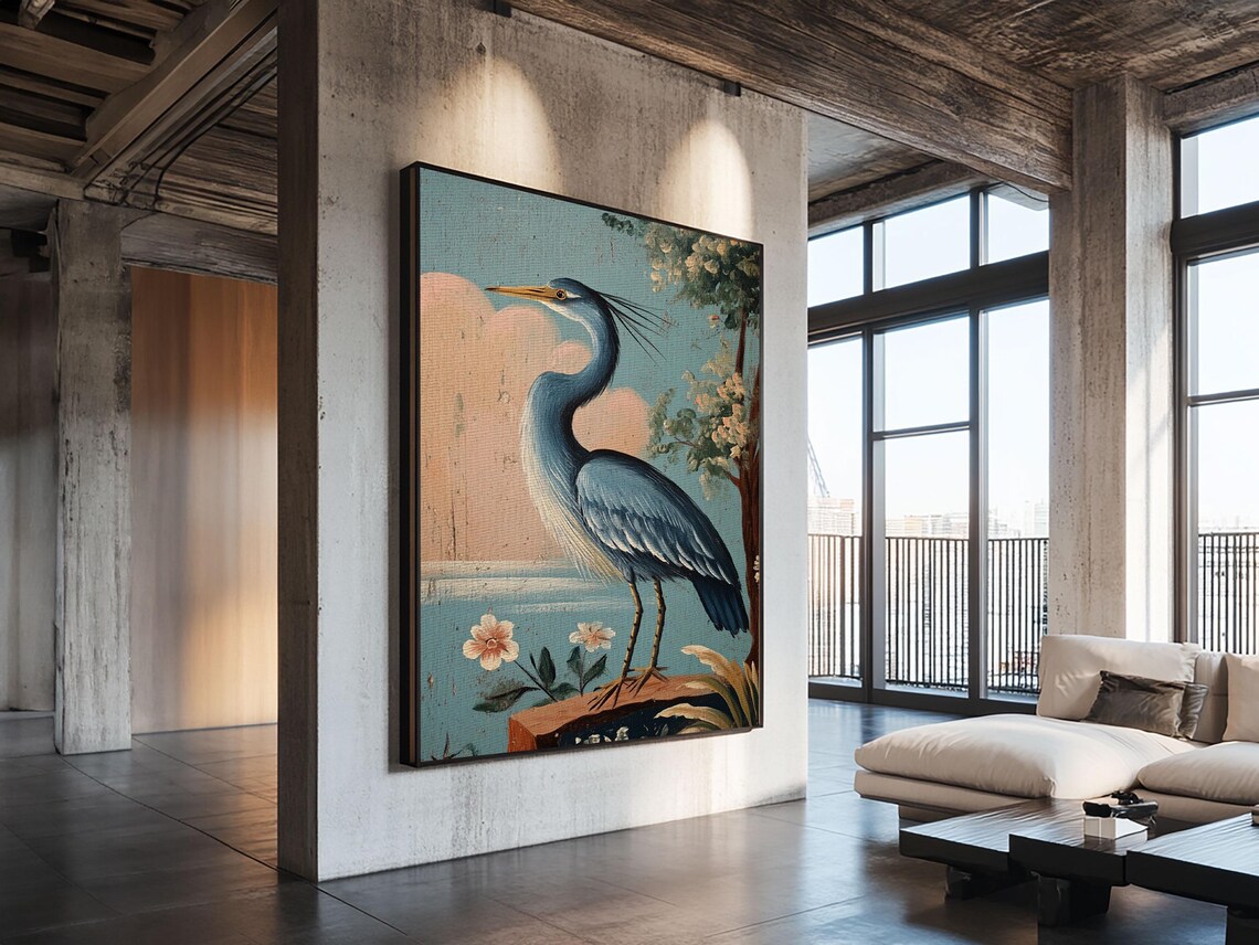 Blue Heron Vintage Coastal Art Print, Beach House - Image 4